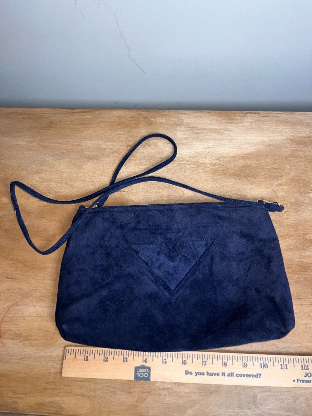 Vanessa Navy Blue Suede Crossbody Clutch Purse Gold Hardware